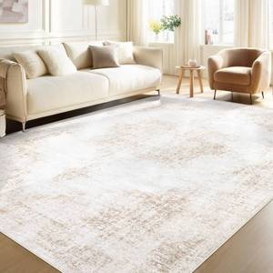 lot 151888 image: Area Rug 6x9 Vintage Rug Washable Living Room Rugs Retro Medallion Distressed Large Rugs Soft Low Pile Non-Slip Indoor Floor Carpet for Bedroom Kitchen Nursery Dining Table Office (Beige, 6x9)