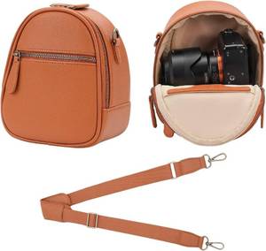 lot 151894 image: 2L Small Camera Sling Bag for Women and Men, Waterproof PU Leather Crossbody Bag for Small Mirrorless Cameras, Shockproof Travel Case Not for Large DSLR  Brown
