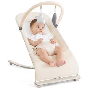 lot 251359 image: 3-in-1 Portable Baby Bouncer & Rocker Chair for Newborn to Toddler - 4 Adjustable Recline Positions, Breathable Cotton Fabric, Natural Vibration, Supports Up to 33 lbs (Oatmeal Khaki)