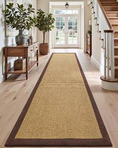 lot 251364 image: Retails for $160 DEXI Natural Boho Jute Runner Rug, 3x10 Non Slip Indoor Outdoor Vintage Woven Rugs, Rustic Farmhouse Country Runners for High Traffic Areas in Entryway, Hallway, Kitchen, Laundry Room, NaturalBrown