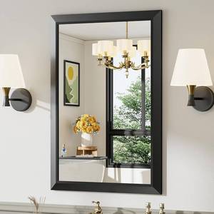 lot 251383 image: 24x36 Inch Black Bathroom Mirror for Wall, Thick Metal Framed Rectangle Mirrors for Over Sink, Bedroom, Living Room, Entryway, Anti-Rust, HD Tempered Glass