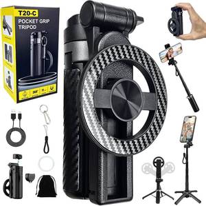 lot 251402 image: 4-in-1 Magnetic Selfie Stick Tripod   360  Rotation, Bluetooth Remote, Compact Travel Vlog Phone Holder for iPhone and Android