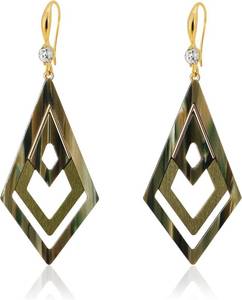 lot 251407 image: Ozel - Natural Wooden Acrylic Boho Drop Dangle Earrings for Women - Geometric Statement Jewellery - Brown, Black, Magent Red, Olive Green, White beige