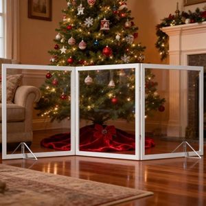lot 351480 image: Retails for $140 Extra Wide Clear Dog Gate 31 Tall Clear Acrylic Freestanding Dog gate Transparent Pet Gate for Doorways Stairs 3 Panel(55-70 W)