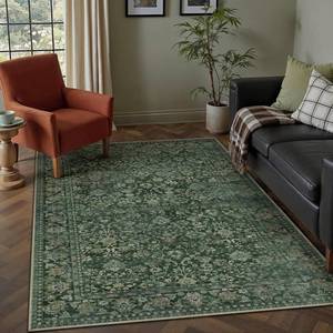 lot 351481 image: HUGEAR 4x6 Machine Washable Rugs Dark Green Hallway Area Rug Indoor Accent Rug Floral Low Pile Carpet Soft Throw Rug Bedroom Living Room Office Dining Room Kitchen Laundry Room Non Slip