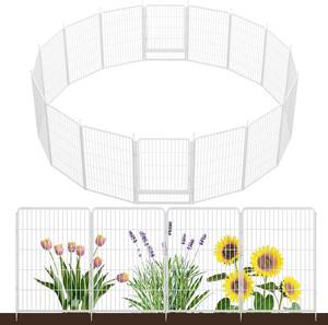 lot 351492 image: Retails for $170 SunsGrove Tall Garden Fence with Gate, 40 in(H) x 35.7 ft(L) 16 Panels Heavy Duty Metal Animal Barrier Fence for Yard, Suitable for Indoor or Outdoor Dog Pet Fence, Garden Fence Border, White