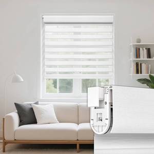 lot 351493 image: Grandekor No Drill No Tools Custom Size Zebra Blinds, Cordless Free-Stop Dual Layer Day & Night Window Shades, Light Filtering Privacy, Thermal Insulated, Textured White