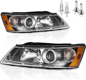 lot 351495 image: Retails for $121 WEELMOTO Headlights for 2006-2008 Hyundai Sonata, Headlamp Assembly Replacement for 06 07 08 Sonata Black Housing Amber Reflector with Bulbs