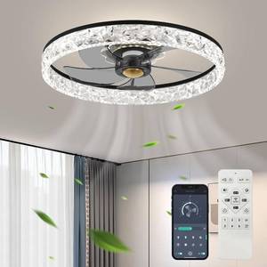 lot 351503 image: 20 Ceiling Fan with Light, Upgraded Low Profile Fan, Flush Mount Ceiling Fan, 6 Speeds, Dimmable LED, App & Remote Control, Quiet DC Motor, for Bedroom, Living Room, F098 Black