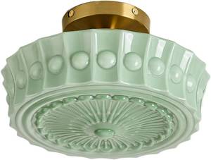 lot 351505 image: Retails for $120 Schoolhouse Ceiling Light Fixture, 13.8 Green Milk Glass Semi Flush Mount Mid Century Vintage Ceiling Light for Bedroom Hallway Kitchen