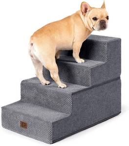 lot 451871 image: EHEYCIGA Dog Stairs for Bed 18 H, 4-Step Dog Steps for High Bed, Pet Steps for Small Dogs and Cats, Non-Slip Balanced Pet Ramp Indoor, Grey