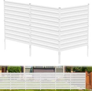 lot 451872 image: Retails for $126 Metal Privacy Fence Panels for Outside, 42 H x 38 W (3 Panels) Air Conditioner Fences, Pool Equipment Enclosure Trash Can Fence, No Dig Privacy Screen Fencing for Outdoor, White