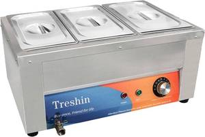 lot 451873 image: Retails for $136 Treshin 3 Pan Commercial Food Warmer 21 Qt Capacity 1200W Stainless Steel Electrical Bain Marie Buffet Food Warmer Steam Table with Temperature Control & Lid for Home, Party, Catering, Restaurants
