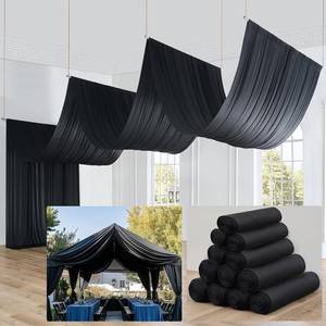 lot 451882 image: Retails for $280 50ft 40ft Black Ceiling Drapes for Weddings Parties,10 Panels 5 40ft Long Ceiling Curtain for Tent Canopy,Wrinkle Free Silk Easy to Draping&Hang Black Drapes for Event Church Stage Photo Bedroom