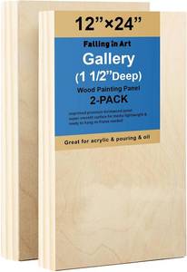 lot 451885 image: Falling in Art 2 Pack Unfinished Wooden Canvas Panels, 12x24 Gallery Birch Wood Panels Kit, 1 12 Deep Art Cradle Boards for Acrylic Painting, Pouring and Burning