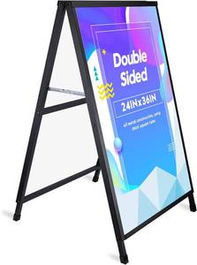 lot 451886 image: Heavy Duty A- Frame Sidewalks Poster stand 24 x 36 Inch Outdoor Sign Black Coated Metal Collapsible Sidewalks Signs Stand Double-Sided Display Poster Boards Suitable Sandwich Board for Indoor Outdoor