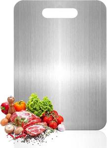 lot 451896 image: Titanium Cutting Board - 100% Pure Titanium Cutting Boards for Kitchen, Food Grade 304 Stainless Steel Cutting Board Set for Meat Fruit & Vegetable (15.4  11Inch)