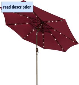 lot 251357 image: Blissun 9 ft Solar Umbrella, 32 LED Lighted Patio Umbrella, Table Market Umbrella, Outdoor Umbrella for Garden, Deck, Backyard, Pool and Beach (Burgundy)