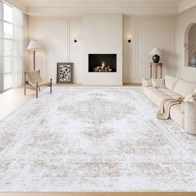 lot 171002 image: Area Rug 8x10 Living Room Rug, Machine Washable Vintage Distressed Medallion Rug Non-Slip Soft Low Pile Large Indoor Rugs for Bedroom Kitchen Dining Room Office(Beige,8x10)