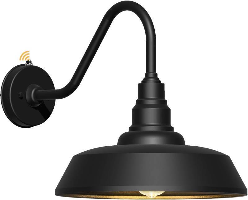 lot 241791 image: 15 Inch Large Outdoor Gooseneck Barn Light, Dusk to Dawn Barn Light Waterproof and Rustproof Exterior Light Fixture for Patio, Porch, Garage, Gooseneck Lighting