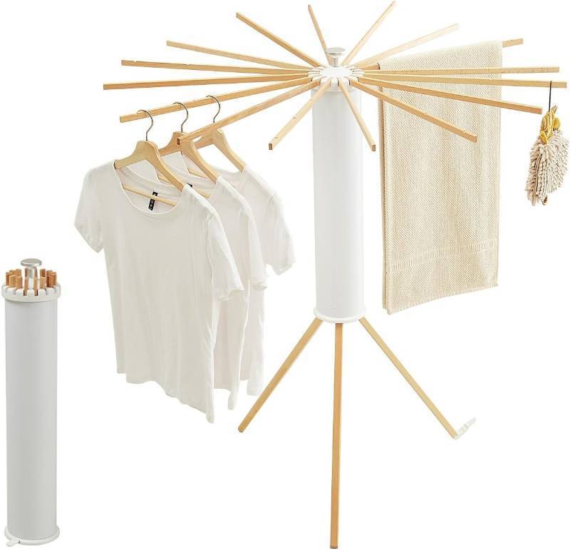 lot 441762 image: JOOM Tripod Clothes Drying Rack, Garment Rack Portable and Foldable Space Saving Laundry Drying Rack - Drying Rack Clothing Floor Folding Balcony Bedroom Household Wooden