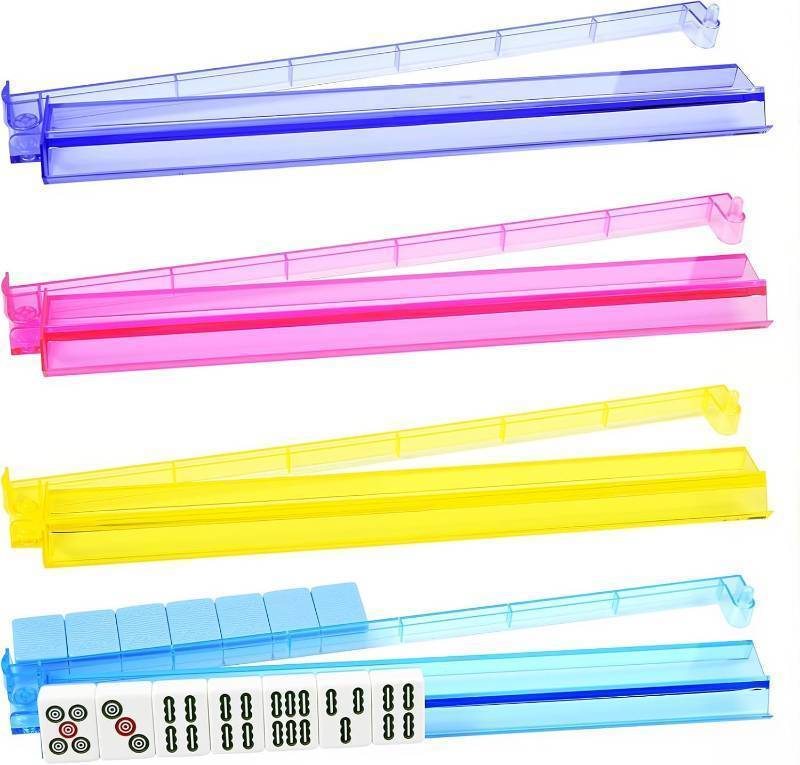 lot 351381 image: 4PCS Mahjong Racks with Pushers, Mahjong All-in-One Tile Rack & Pusher, Multicolor Acrylic American Majiang Tile Racks Holder Modern Convenient Rotating One-Piece Mahjong Racks and Pusher Combo