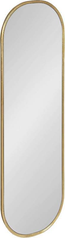 lot 161150 image: Retails for $155 Kate and Laurel Caskill Mid-Century Oval Mirror, 16 x 48, Gold, Capsule-Shaped Accent Mirror for Entryway, Living Room, or Bathroom