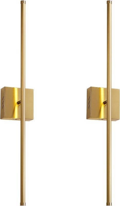 lot 391450 image: KARTOOSH Hardwired Wall Sconces Set of Two Modern Wired Wall Sconce, Dimmable LED Wall Light, 350 Rotate, 3000K Warm Light Indoor Wall Lamp for Bathroom, Living Room, Brushed Brass, 27.8 Inch