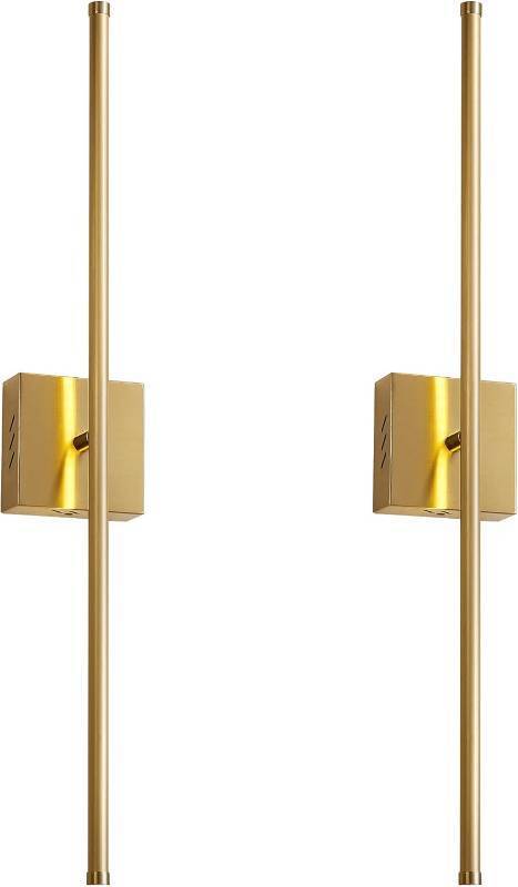 lot 411124 image: KARTOOSH Hardwired Wall Sconces Set of Two Modern Wired Wall Sconce, Dimmable LED Wall Light, 350 Rotate, 3000K Warm Light Indoor Wall Lamp for Bathroom, Living Room, Brushed Brass, 27.8 Inch