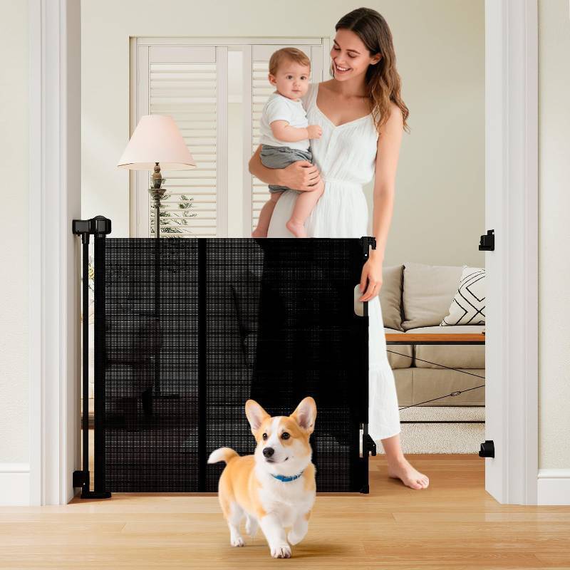lot 321115 image: One-Hand Operation Retractable Baby Gates, 71 inch Retractable Gate with Reinforced Strip Design to Prevent Crawling Through, 6 FT Retractable Dog Gate for Stairs, Doorways, Hallways