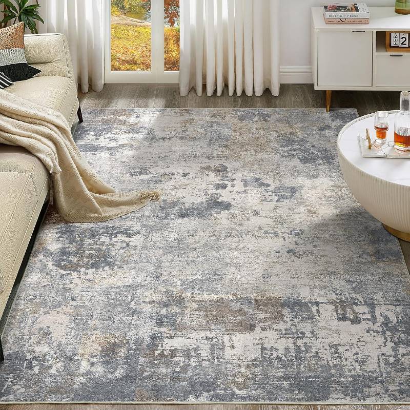 lot 231059 image: Retails for $190 10x14 Area Rug Living Room Rugs - Washable Neutral Modern Abstract Soft Thin Large Rug Indoor Floor No Slip Rug Carpet for Bedroom Under Dining Table Home Office Decor - Blue Grey