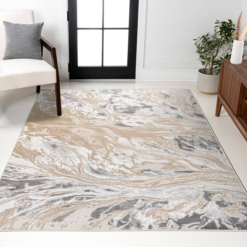 lot 391351 image: JONATHAN Y Swirl Marbled BeigeIvory Indoor Area Rug 4X6 ft, Abstract for Living Room, Bedroom, Kitchen, Office, Easy-Cleaning, High Traffic, Pet-Friendly, Non-Shedding SOR203F-4