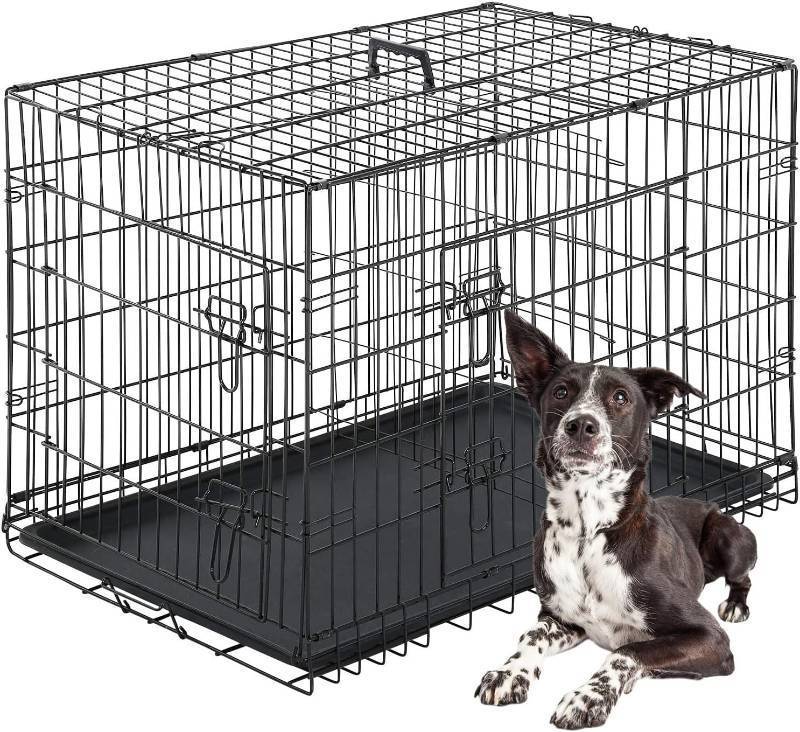 lot 471045 image: FDW Dog Crate Dog Cage Pet Crate for Large Dogs 42Inch Folding Metal Pet Cage Double Door WDivider Panel Indoor Outdoor Dog Kennel Leak-Proof Plastic Tray Wire Animal Cage