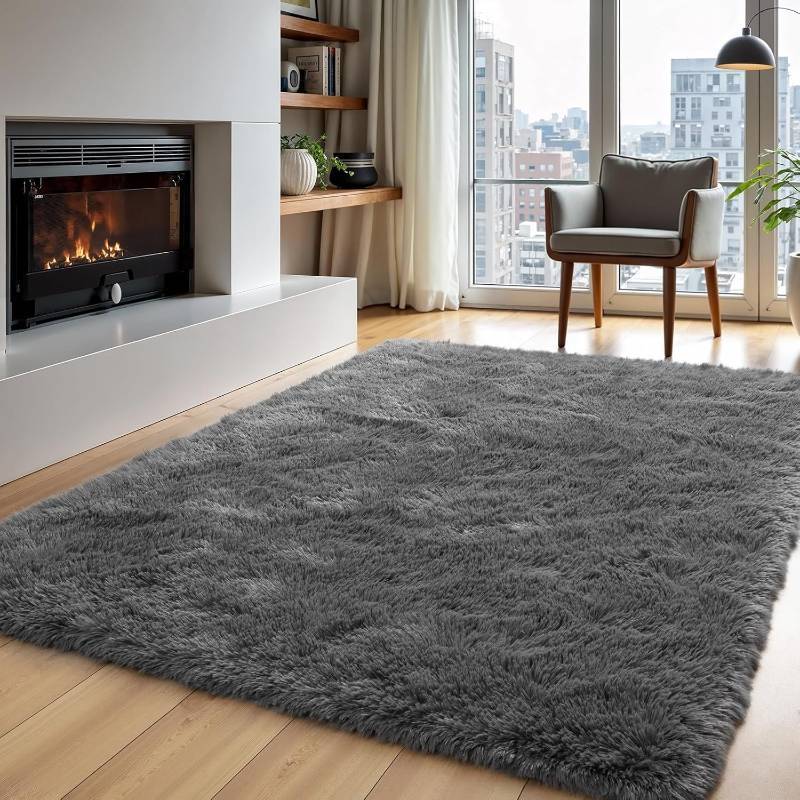 lot 491581 image: Zentavio Area Rugs for Living Room Grey Rugs for Bedroom 4x6 Carpet Fluffy Furry Soft Shag Aesthetic Plush High Pile Gray Throw Rug for Nursery Kids Room Dorm