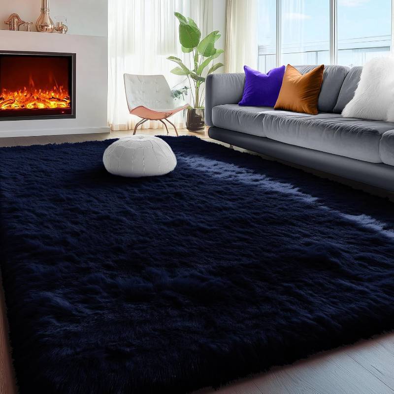 lot 491569 image: PAGISOFE Dark Navy Blue Rugs for Living Room 5x8 Ft, Plush Area Rugs for Bedroom, Non-Shedding, Indoor Furry Floor Rugs for Nursery Playroom, Shag Carpet for Kids Room Decor Aesthetic, Dark Blue