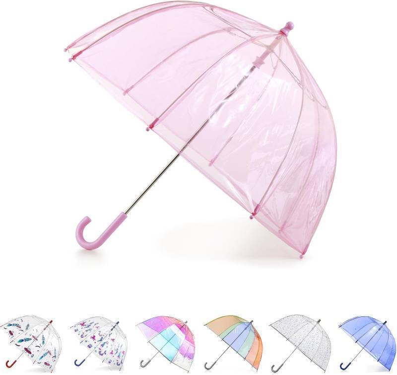 lot 451823 image: totes Kids Clear Lightweight Dome Canopy Bubble Umbrella with Wind and Rain Protection