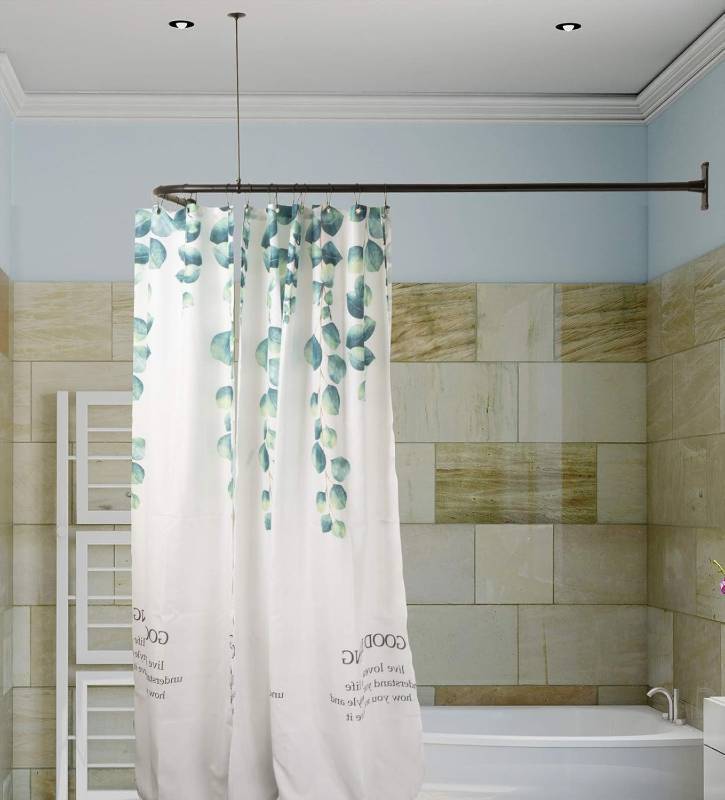 lot 361198 image: Artiwell L Shaped Shower Curtain Rod, Bathroom Bathtub Corner Shower Curtain Rod with Ceiling Support (MATT BLACK)