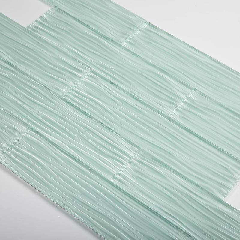 lot 101394 image: Lovdeco Light Green Water Wave Glass Subway Tile, 3 x 12 Inch, 4 Sq Ft, Backsplash for Bathroom Kitchen Wall, 16-Pack