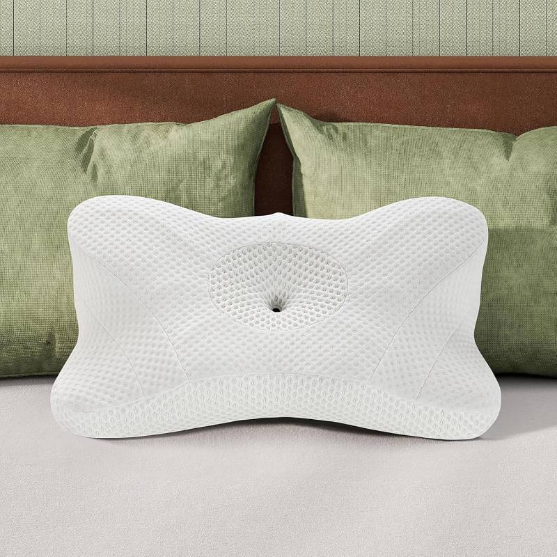 lot 271134 image: Cervical Neck Pillow Cooling Ergonomic Memory Foam Dual Height Orthopedic Contour Pillow White