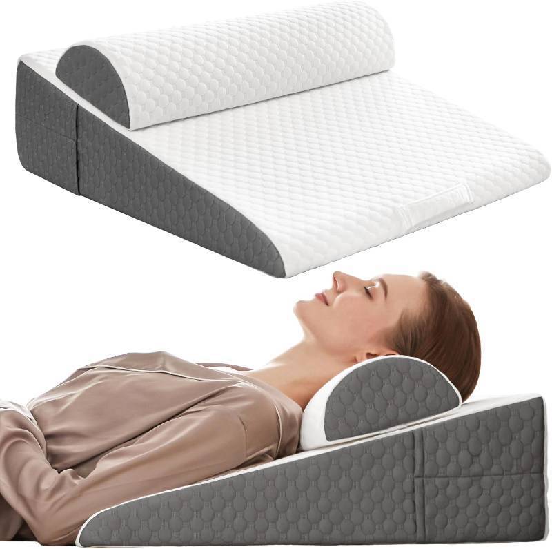 lot 401180 image: 7.5 Bed Wedge Pillow for Sleeping with Headrest, Wedge Pillow Set for After Surgery Acid Reflux Back Pain Relief, Snoring & Gerd Memory Foam Triangle Incline Headboard Wedge Pillows