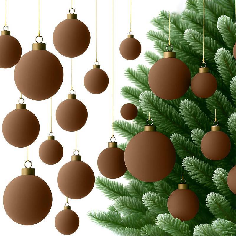 lot 401189 image: 36 Pcs Brown Velvet Christmas Balls Bulk - 2.36, 2.76, 3.15 Flocked Christmas Tree Ball Ornaments Hanging Decoration for Xmas Tree, Wreath, Home or Party Decorations