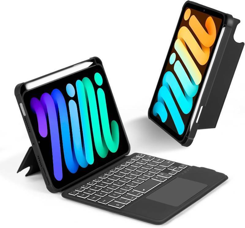 lot 401204 image: Case with Trackpad Keyboard for iPad mini 7th(A17 Pro, 2024)6th Generation 8.3 inch,7-Color Backlit Wireless Keyboard Magnetic Detachable Multi-Angle Stand Cover for iPad mini 6 7 Black