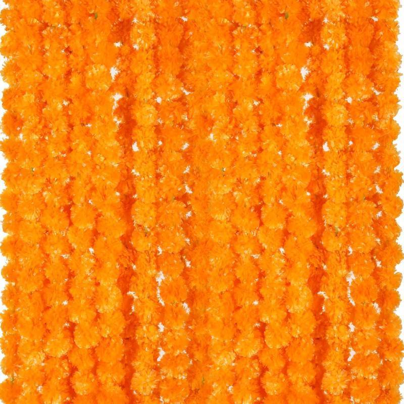 lot 191616 image: Giegxin 15 Pack Marigold Garland for Decoration 5 ft Long Strands Faux Artificial Marigold Flowers for Dia De Los Muertos Diwali Indian Wedding Party Decorations(Light Orange)