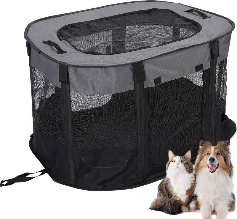 lot 291482 image: Foldable Dog Pet Kitten Playpen for Dogs, Indoor Puppy Playpen Kennel 31.7x20.5x24.2in, Portable Exercise Kennel Tent, Mesh Tent Crate for Travel, Camping, Home & Outdoor (Black, M, 1)