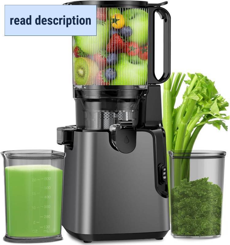 lot 391516 image: Retails for $180 Juicer Machines with 5.8 Large Feed Chute, Cold Press Juicer for Whole Vegetables and Fruits 400W, Slow Masticating juicer Easy to Clean Juice Extractor Machine High Juice Yield