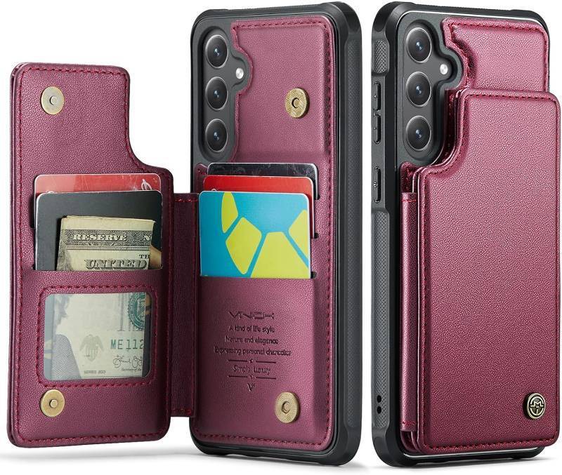 lot 391558 image: Vinich for Samsung Galaxy S25 Plus Wallet Case with Card Holder, RFID Blocking Credit Slots Kickstand Shockproof Phone Cover Fit for Galaxy S25 Plus 6.7 Wine Red