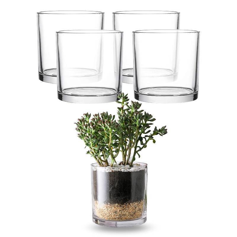 lot 491752 image: 5X5 Glass Cylinder Vase - WHOLE HOUSEWARES Candle Holder - Decorative Centerpiece Arrangement for Wedding Party Event Home Office Decor - Set of 4
