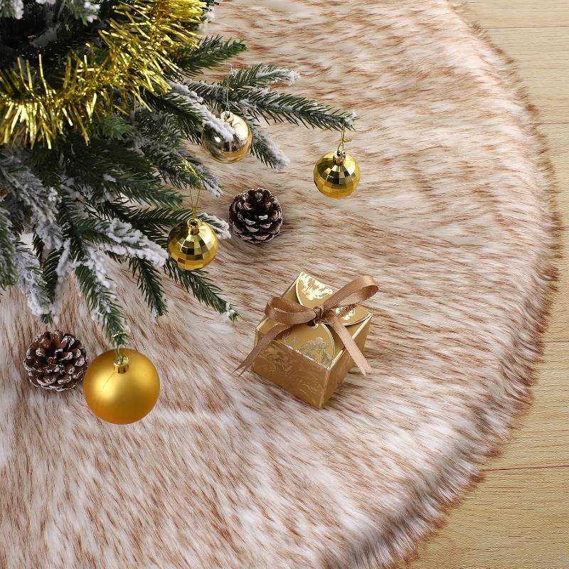 lot 491761 image: 36 Inch Wool Fur Christmas Tree Skirt Thick Plush White and Brown Tree Skirt Christmas Tree Decoration for Xmas Home Party Holiday Decor