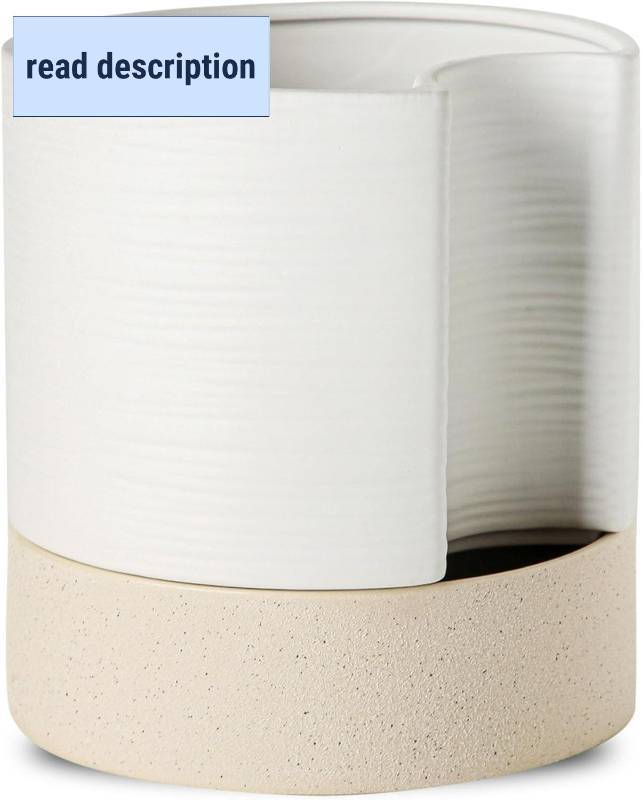 lot 141939 image: Nihow Self Watering Plant Pot 8 Inch Ceramic Planter with Drainage Hole & Water Storage Plus for Indoor & Outdoor Plants - Cylinder Round Flower Pot for SucculentHerbsViolets - White & Brown