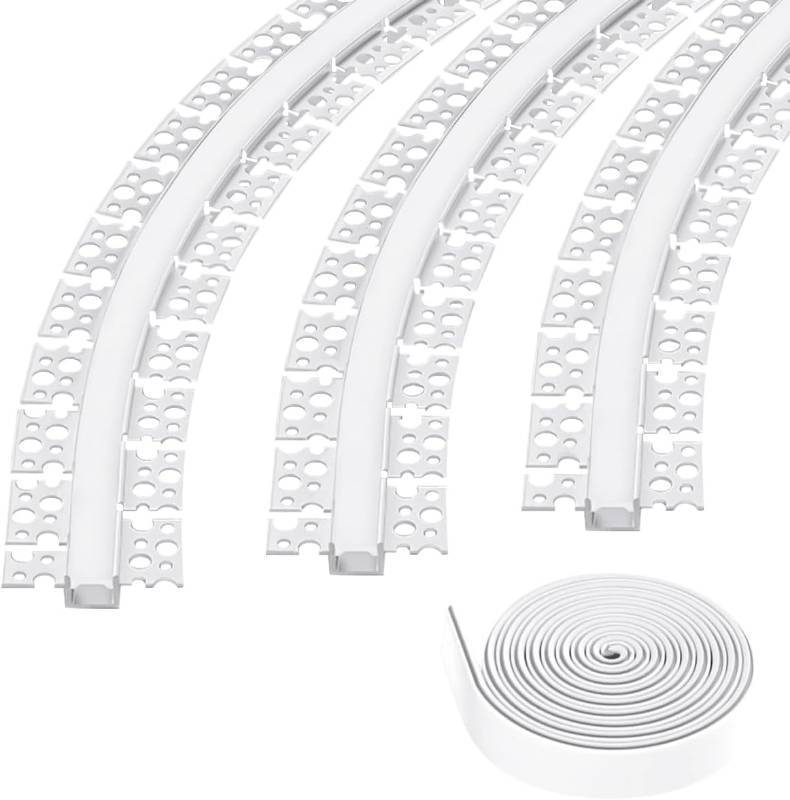 lot 241845 image: Spotless Plaster in Recessed Flexible Drywall LED Channel Fully Bendable LED Aluminum Profile Track for Custom LED Strip Lighting Solutions, 3.28ft x 3 Pcs (P5615 Inside width 12.5mm0.5), Silver